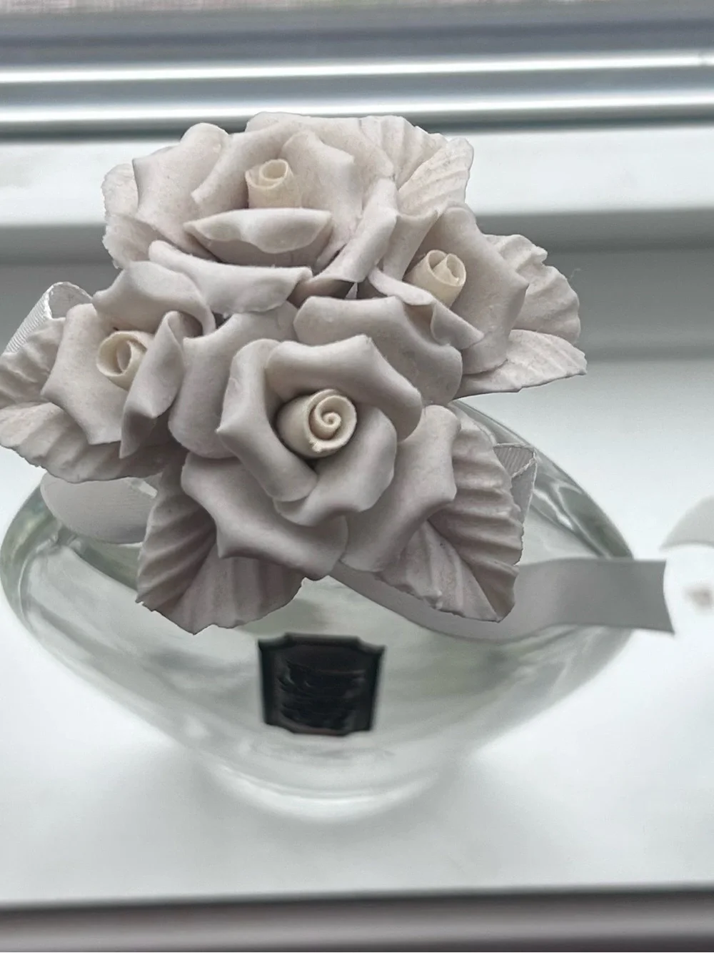 Set of 3 VTG Cellini Collection perfume bottles porcelain roses on stopper